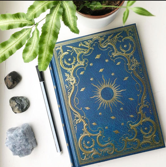 Hard cover sun, planets and moon gold embossed journal