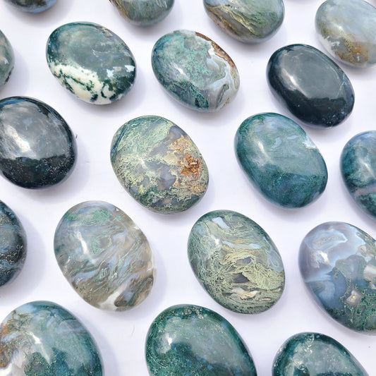 Moss agate crystal polished palm stone L
