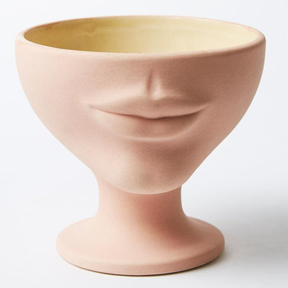 Kiss lips lady head hand made ceramic vase / planter