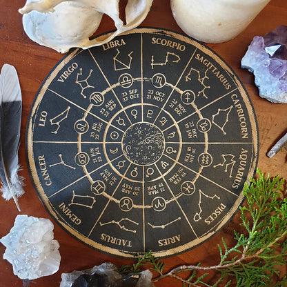 SET - Zodiac star sign / astrology crystal grid wooden with crystals