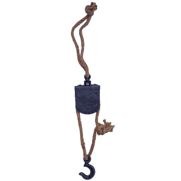Vintage cast iron and wood pulley with hook