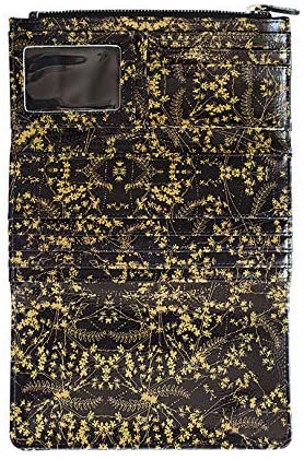 Gold and white or black floral trifold purse / wallet