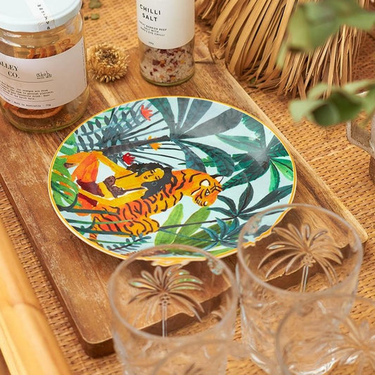 Tropical wild woman & tiger plate