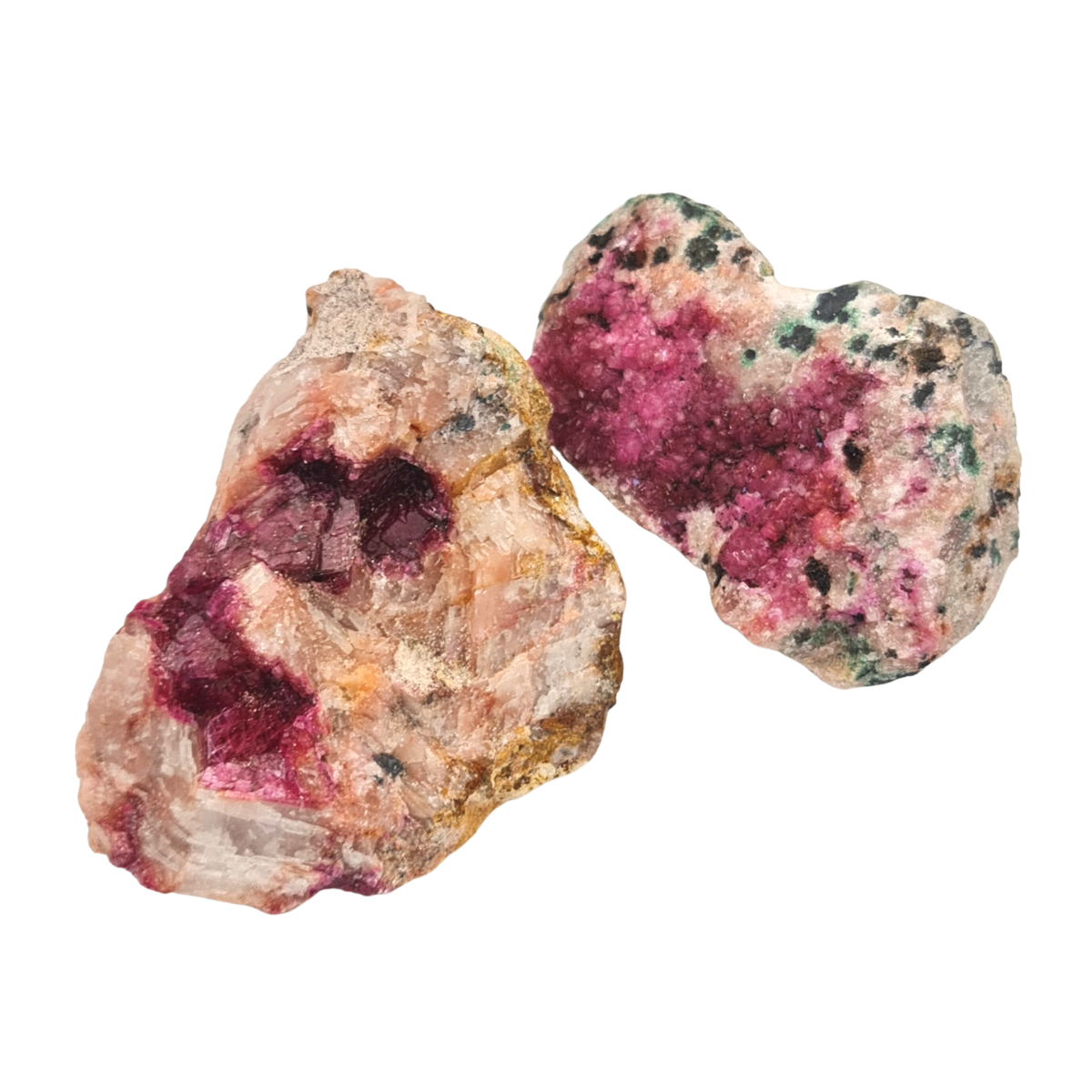 Hot pink Cobaltoan Calcite with green Malachite crystal specimen