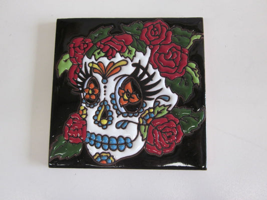 Day of the dead handmade flower crown tile wall hanging