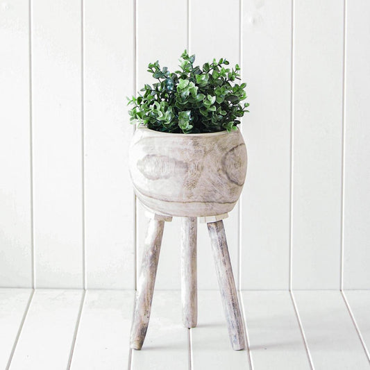 White wash wood planter pot with legs