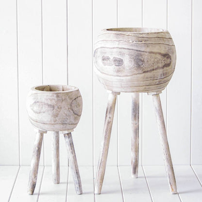 White wash wood planter pot with legs