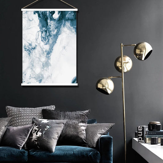 Ocean blue watercolour abstract hanging scroll poster print