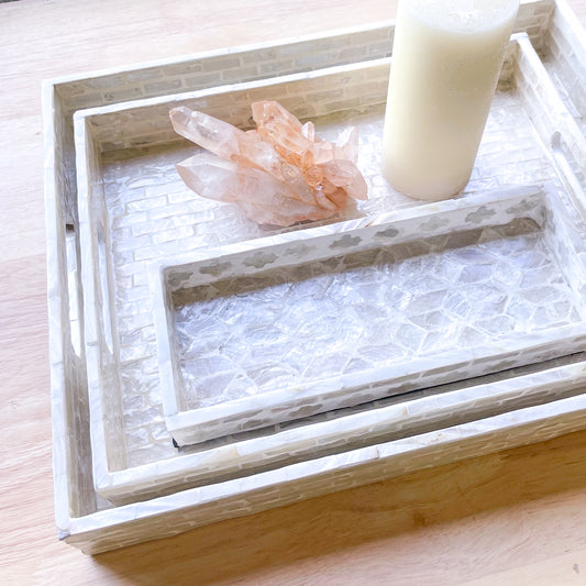 Handmade capiz shell pearl inlay rectangle tray S-L