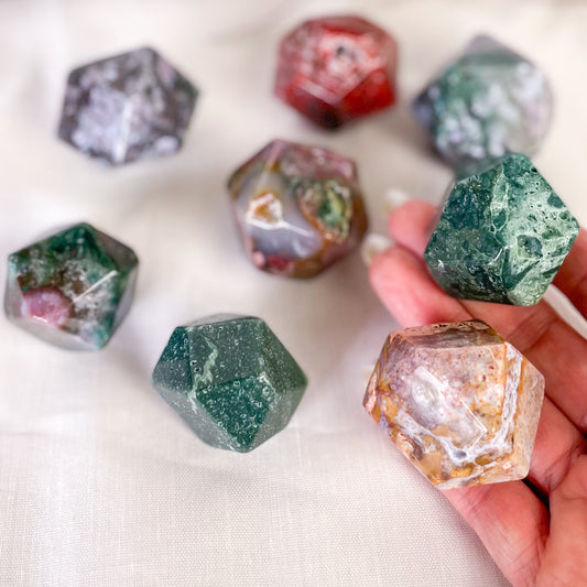 Ocean jasper crystal polished 10-12 sided shape polyhedron - large polished stone