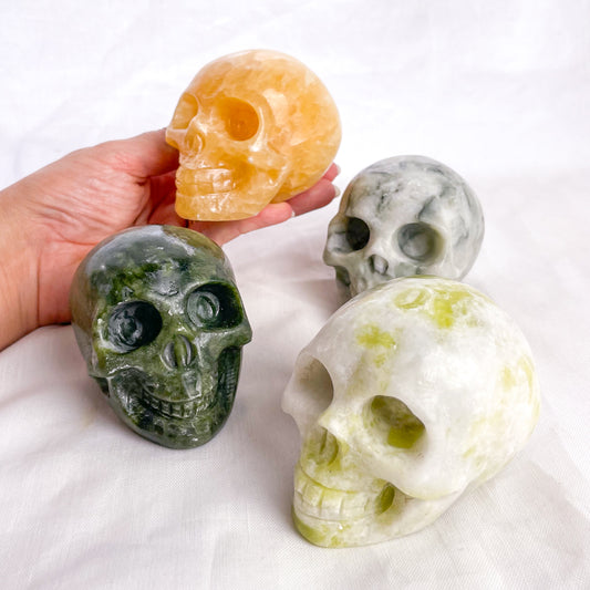 Crystal hand carved skull statue Large
