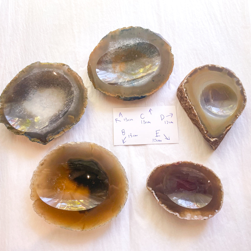 Agate slice slab crystal stone ring dish / trinket carved bowl
