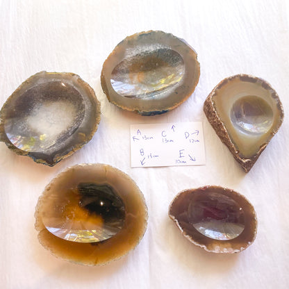Agate slice slab crystal stone ring dish / trinket carved bowl
