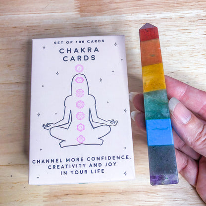 Chakra tarot card set with crystal set