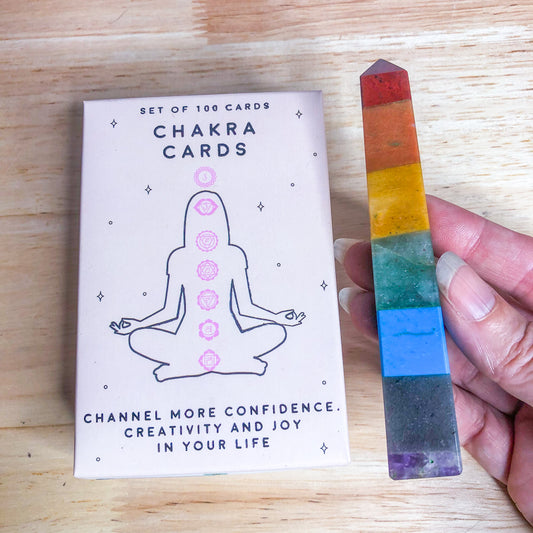 Chakra tarot card set with crystal set