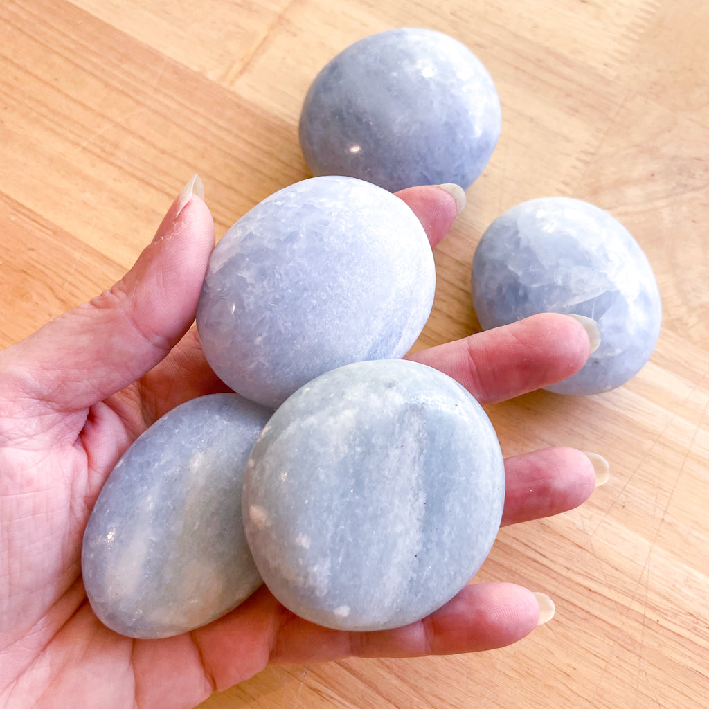 Blue calcite crystal palm stone