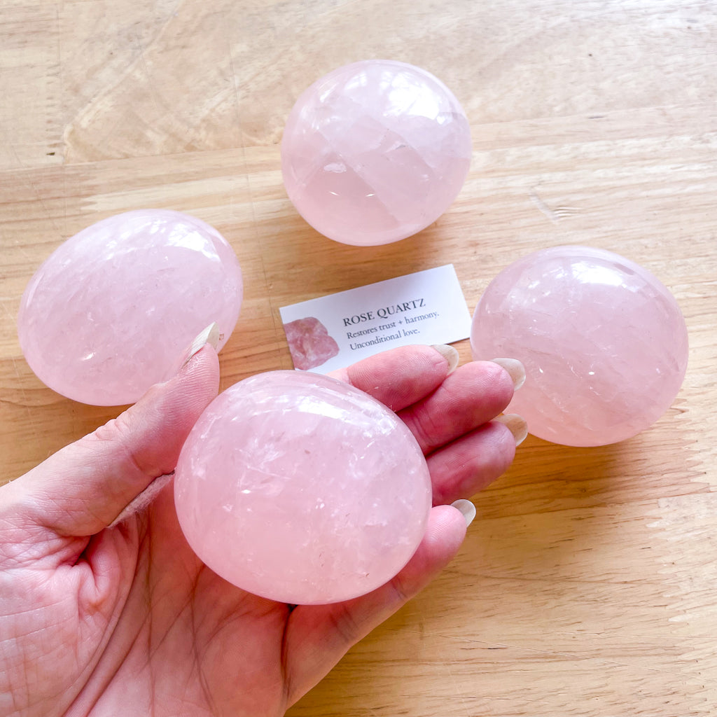 High quality Rose Quartz crystal polished XL palm stone