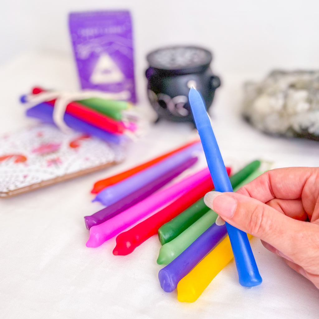Hand made non toxic chakra colour spell taper candles
