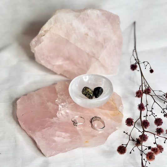 Rose Quartz crystal polished slab / tray
