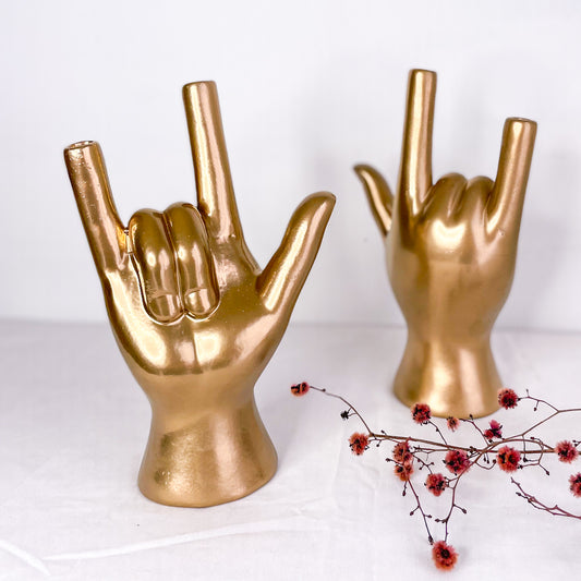 Gold Rock hands ceramic vase statue