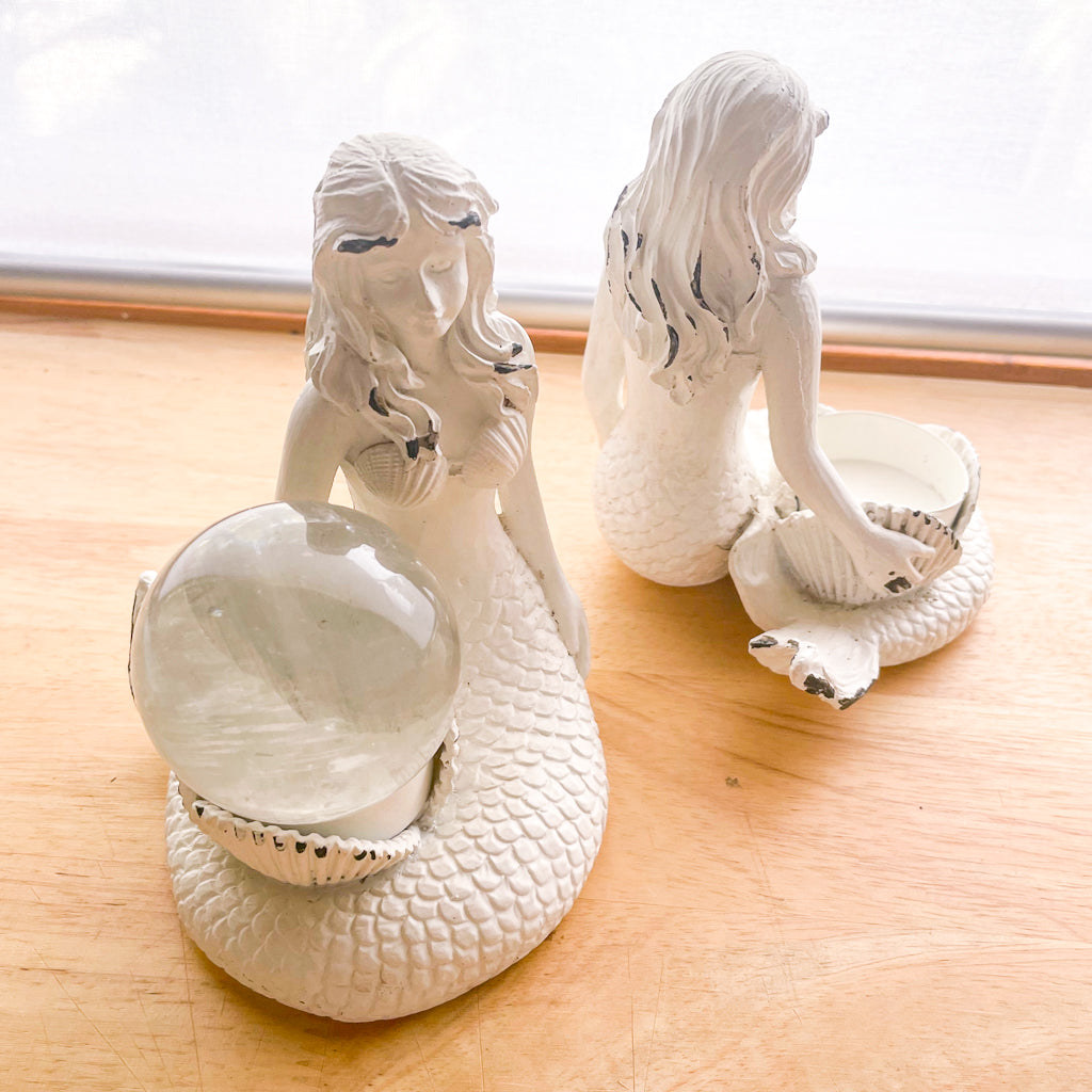Mermaid crystal sphere holder / candle holder