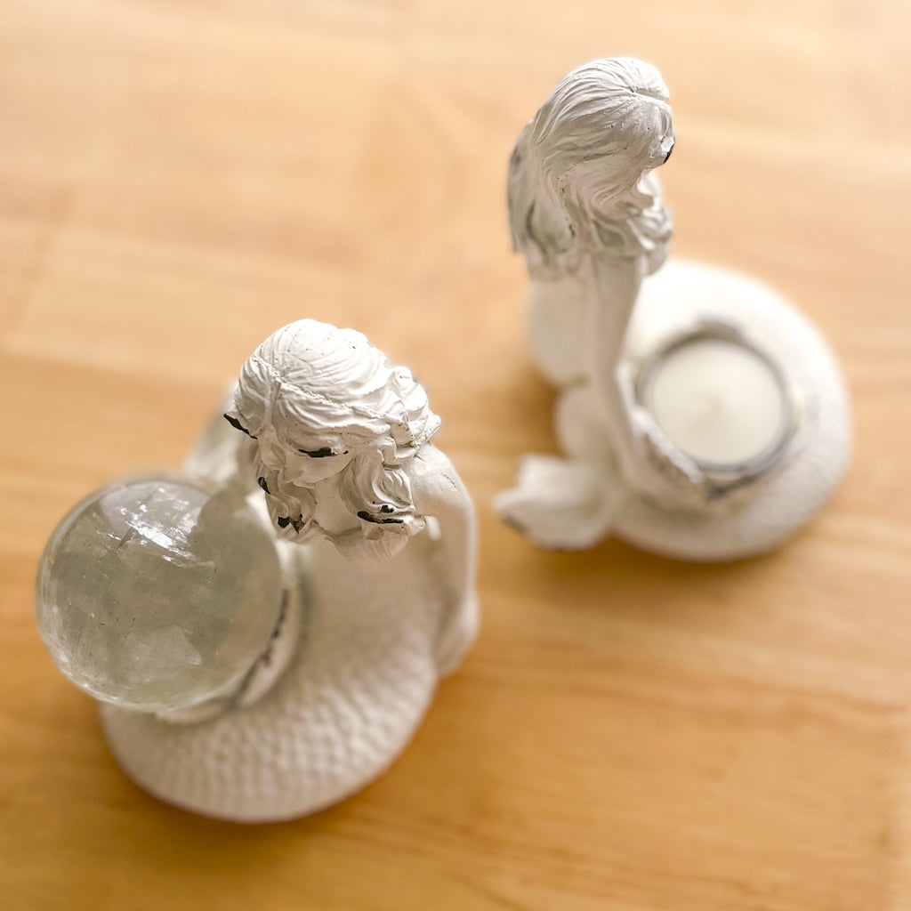 Mermaid crystal sphere holder / candle holder