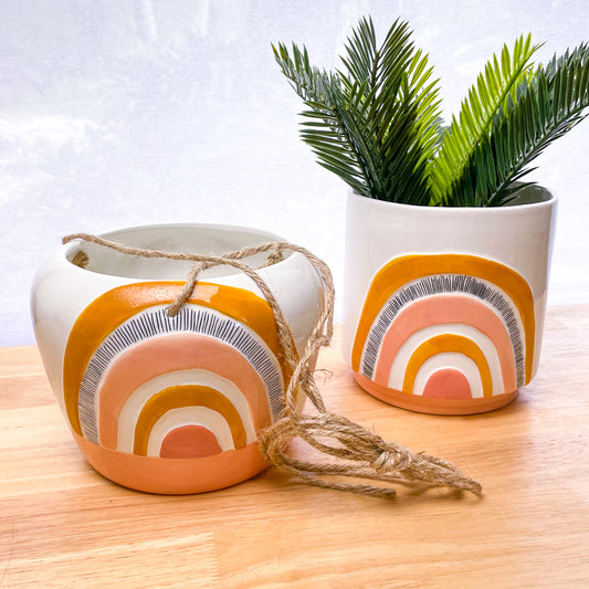 Rainbow dusty pink planter pot / hanging pot