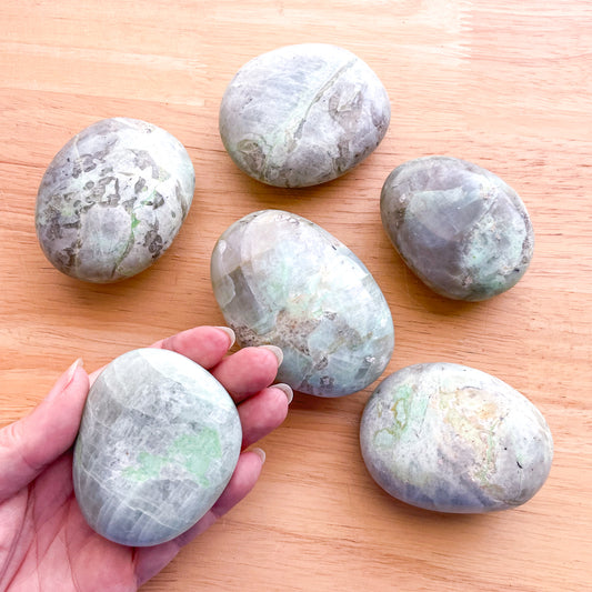 Green Moonstone goddess crystal large palmstone