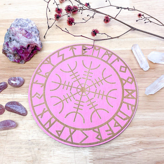 Helm of Awe viking compass / witches crystal grid wooden plate