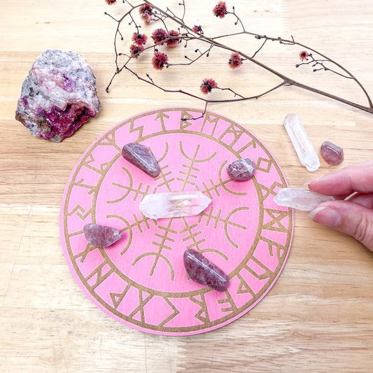 Helm of Awe viking compass / witches crystal grid wooden plate
