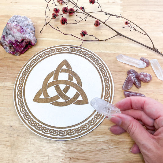 Triqueta witches knot crystal grid wooden plate