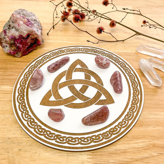 Triqueta witches knot crystal grid wooden plate