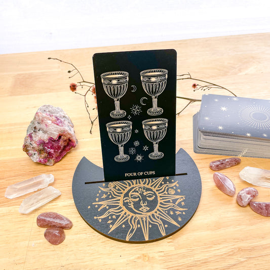 Sun and Moon wooden tarot card holder stand