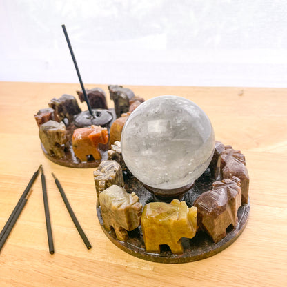 Lucky elephant crystal soapstone sphere stand  / incense holder