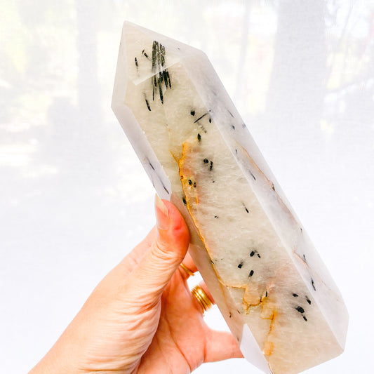 Yin Yang Tourmaline in quartz / Tourmalinated crystal tower generator XL