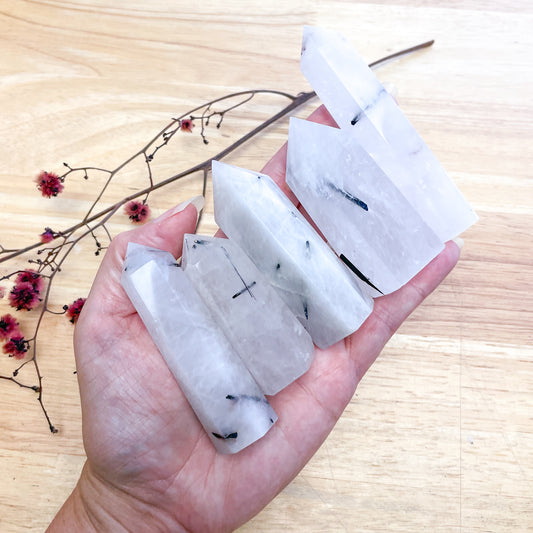 Yin Yang Tourmaline in quartz / Tourmalinated crystal point tower generator