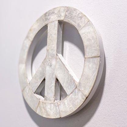 Handmade capiz shell inlay tile peace sign wall hanging