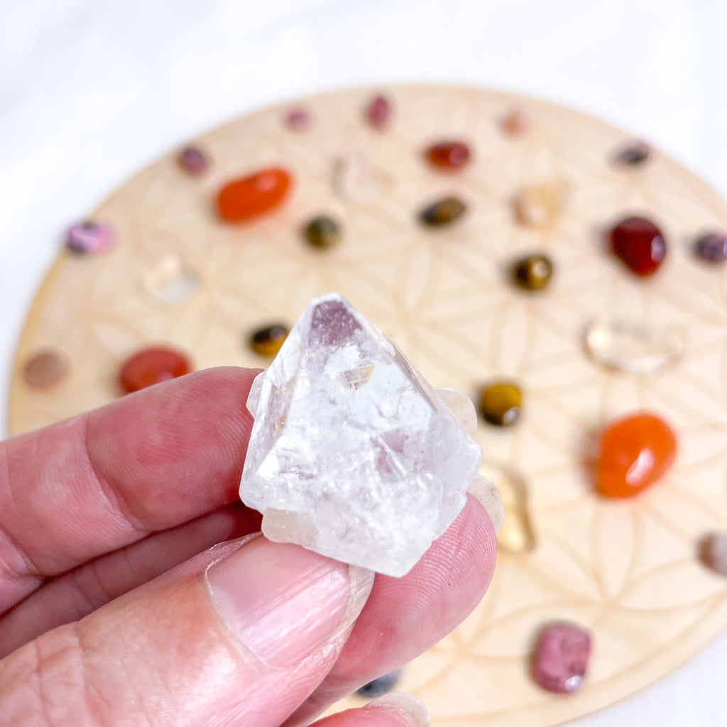 Flower of life chakra crystal grid wooden with crystal set - POSITIVITY