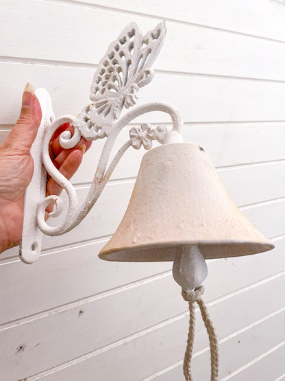 Cast iron hand painted white vintage door bell wall hanging - fairy butterfly