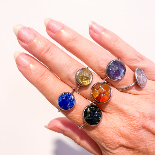 Crystal silver ring - Rose quartz, Amethyst, Obsidian, Lapis, Citrine or Carnelian