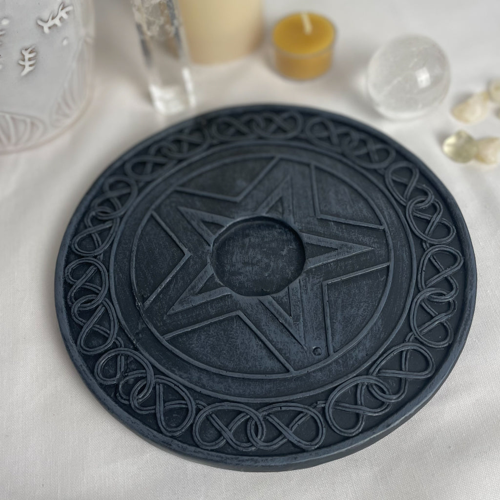 Celtic knot pentagram wiccan altar grid plate