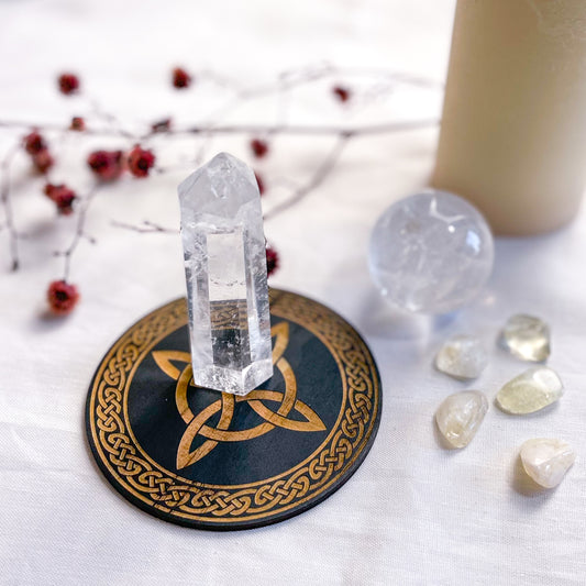 Celtic witches knot crystal grid wooden plate