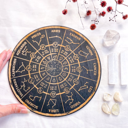 SET - Zodiac star sign / astrology crystal grid wooden with crystals