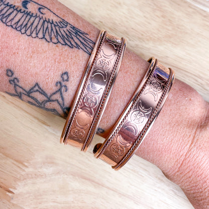 Triple moon witches copper cuff bracelet