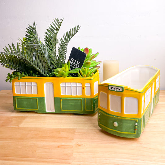 Quirky city tram planter pot
