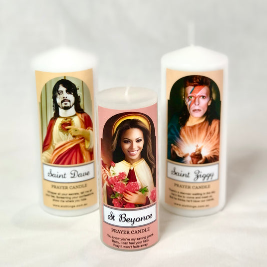 Music gods prayer candle - Beyonce, David Bowie or Dave Grohl
