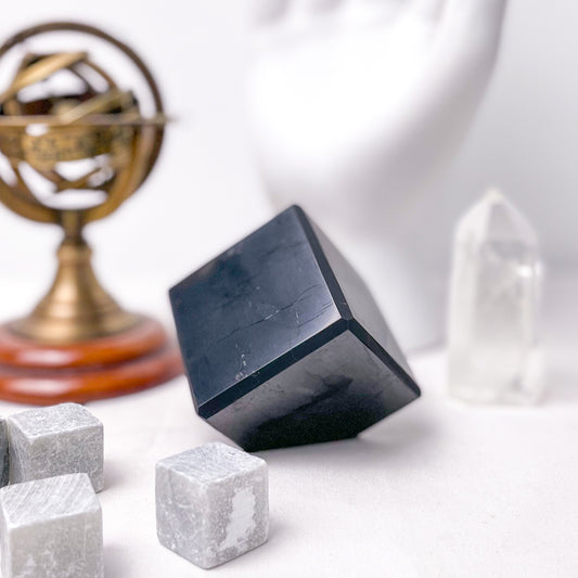 High quality Shungite crystal optical illusion cut corner polished & carved cube