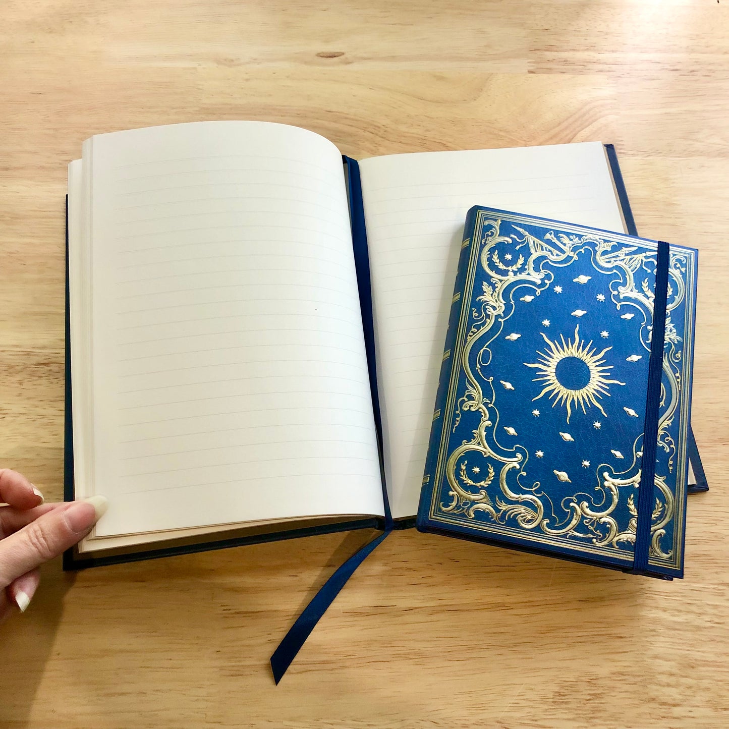 Hard cover sun, planets and moon gold embossed journal