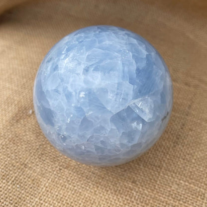 Blue calcite crystal sphere
