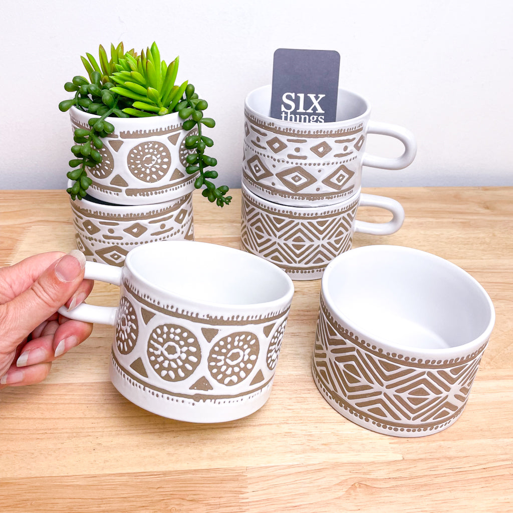 Handmade pottery pattern mug bowl / mini planter pot